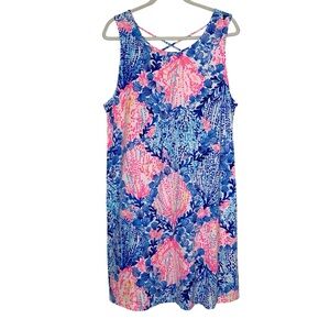 Lilly Pulitzer Blue & Pink Ocean Print Pima Cotton XXL Resort Beach Mini Dress